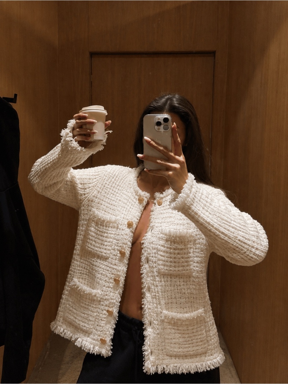 ME+EM white Textured Bouclé Jacket Cardigan Size US 2